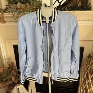 Denim & Flower by Ricky Singh Bomber Jacket Men's Medium Blue Oxford Zip Up